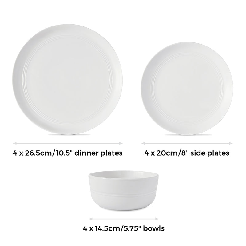 12 Piece White Dinnerware Set