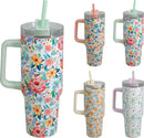 Floral Drinking Mug With Straw Assorted