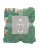 Highland Cow Sherpa Blanket Throw 120x150cm - Green