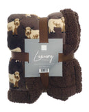 Highland Cow Sherpa Blanket Throw 120x150cm - Mocha