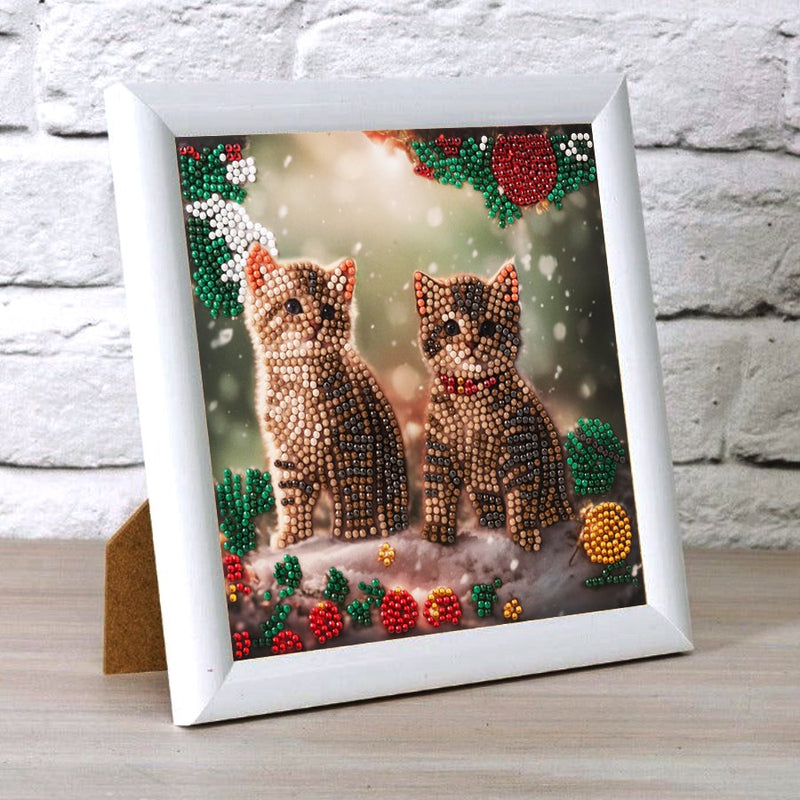 Crystal Art Card 18cm x 18cm - Christmas Kittens