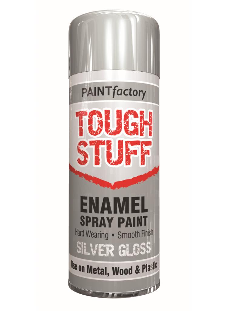Paint Factory Tough Stuff Silver Gloss Enamel Spray Paint 400ml