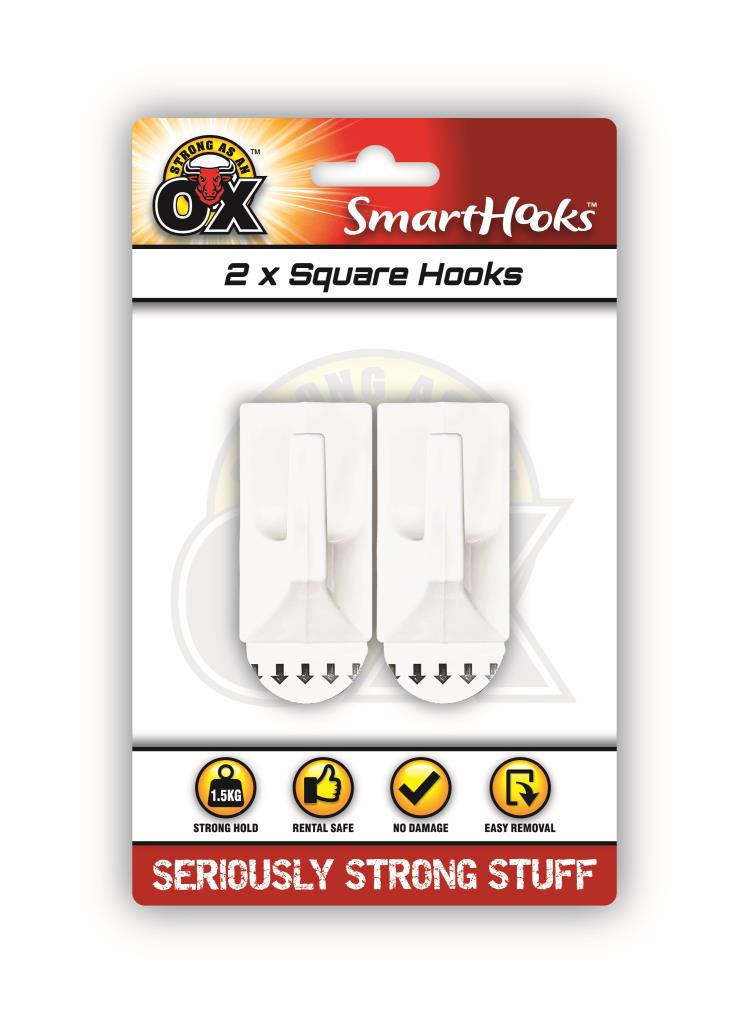 Strong As An Ox Removable Square Hook 2pk