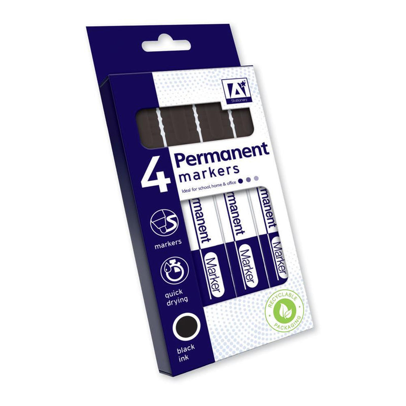 Permanent Marker Pens 4pk - Black