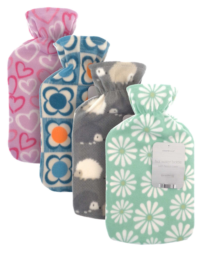 Hot Water Bottle With Fleece Cover - Assorted