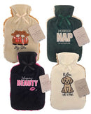 Hot Water Bottle with Soft Sherpa Cover and Slogan - Assorted