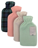 Hot Water Bottle with Fleece Cover - Assorted Colours