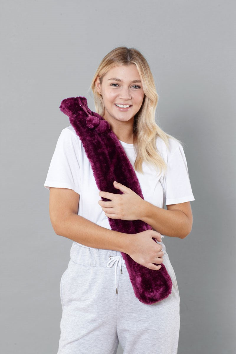 Long Hot Water Bottle with Luxury Faux Fur Cover - Natural