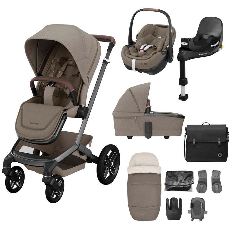 Maxi Cosi Fame Premium Travel System Bundle - Twillic Truffle/Black