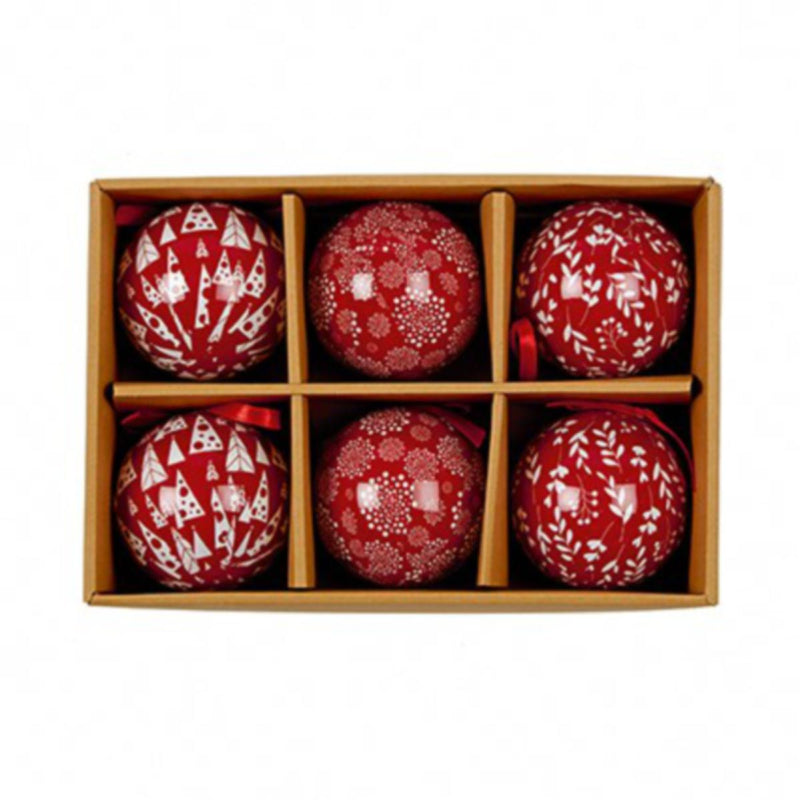 Red Skandi Christmas Baubles 6 Pack