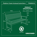 Hardwood 3 Seater Bench