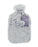 Hot Water Bottle with Luxury Tipped Faux Fur Cover - Grey