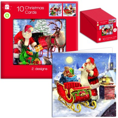 Traditional Santa Christmas Cards 10 Pack Assorted