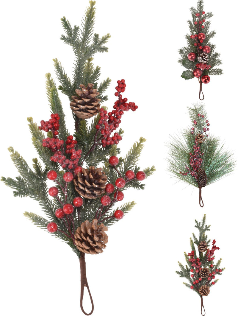 Hanging Christmas Tree Sprig With Berries Assorted