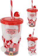 Christmas Drinking Cup With Straw Assorted