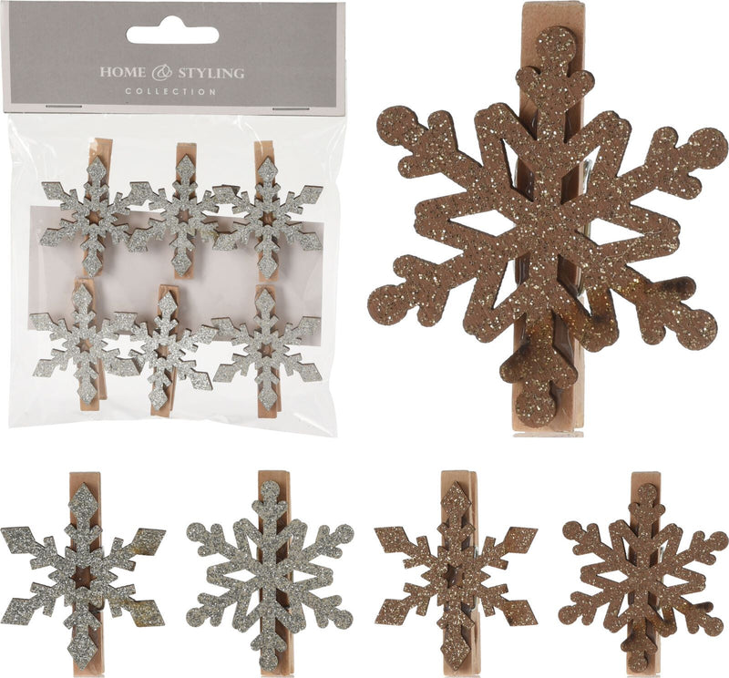 Snowflake Christmas Pegs 6 Pack Assorted