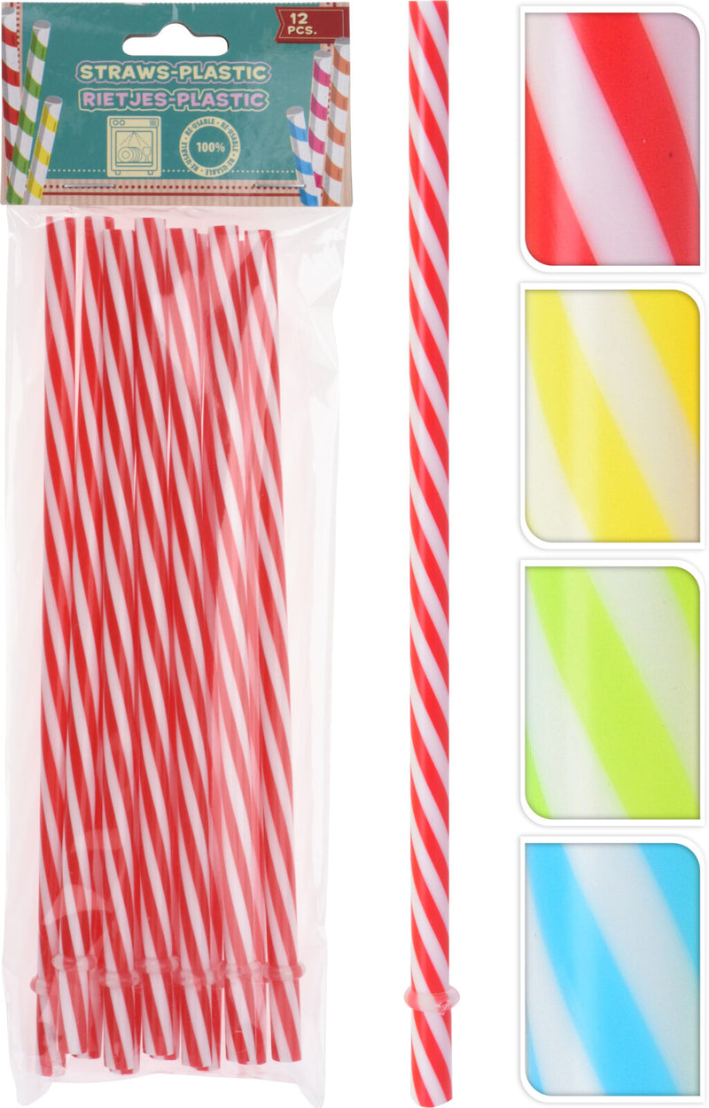 Plastic Straws 12pk - Assorted Colours