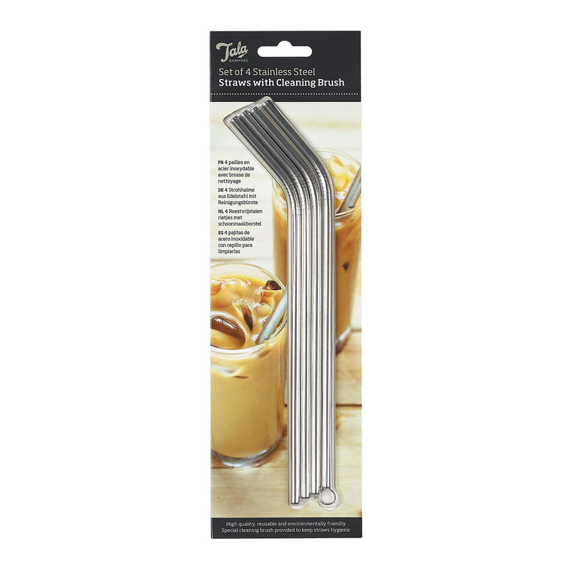 Tala 4 Stainless Steel Straws with Cleaning Brush