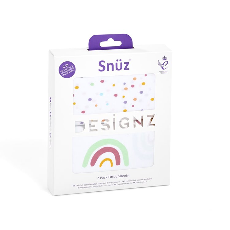 Snuz Crib Fitted Sheets 2pk - Rainbows