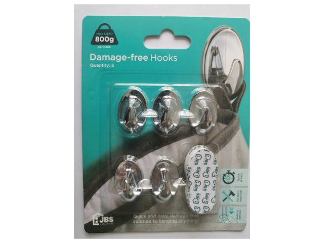 Damage Free Chrome Oval Hooks 5pk - Small