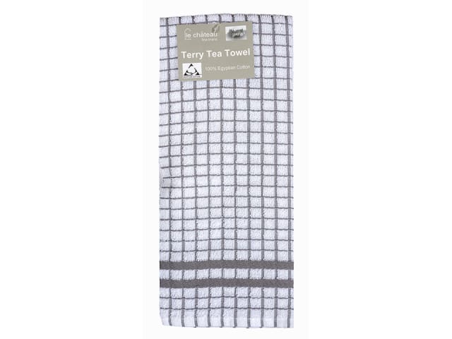 Terry Tea Towel Grey/White Check