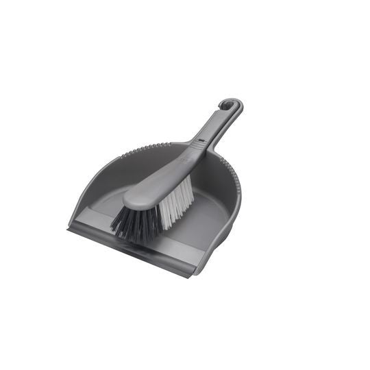 Dustpan & Brush Set Stiff Bristle - Metallic Grey