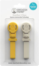 Matchstick Monkey Soother Clip 2pk - Yellow/Beige