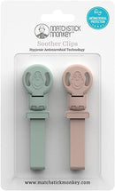 Matchstick Monkey Soother Clip 2pk - Mint Green/Dusky Pink