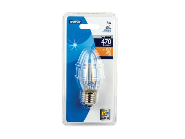 Candle Filament LED Light Bulb 4W Edison Screw Clear Warm White