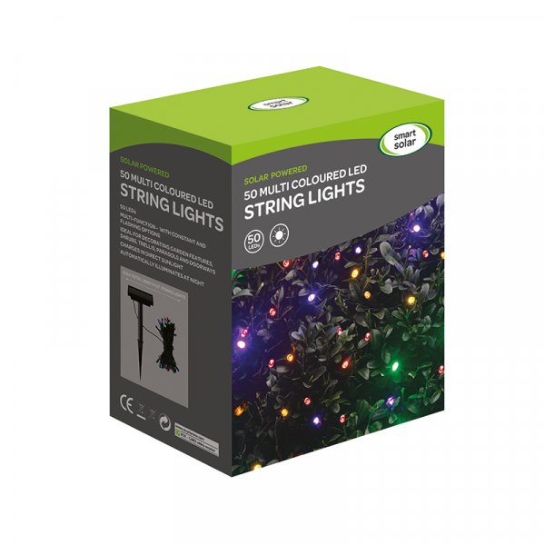 50 Solar Multi-Coloured LED String Lights