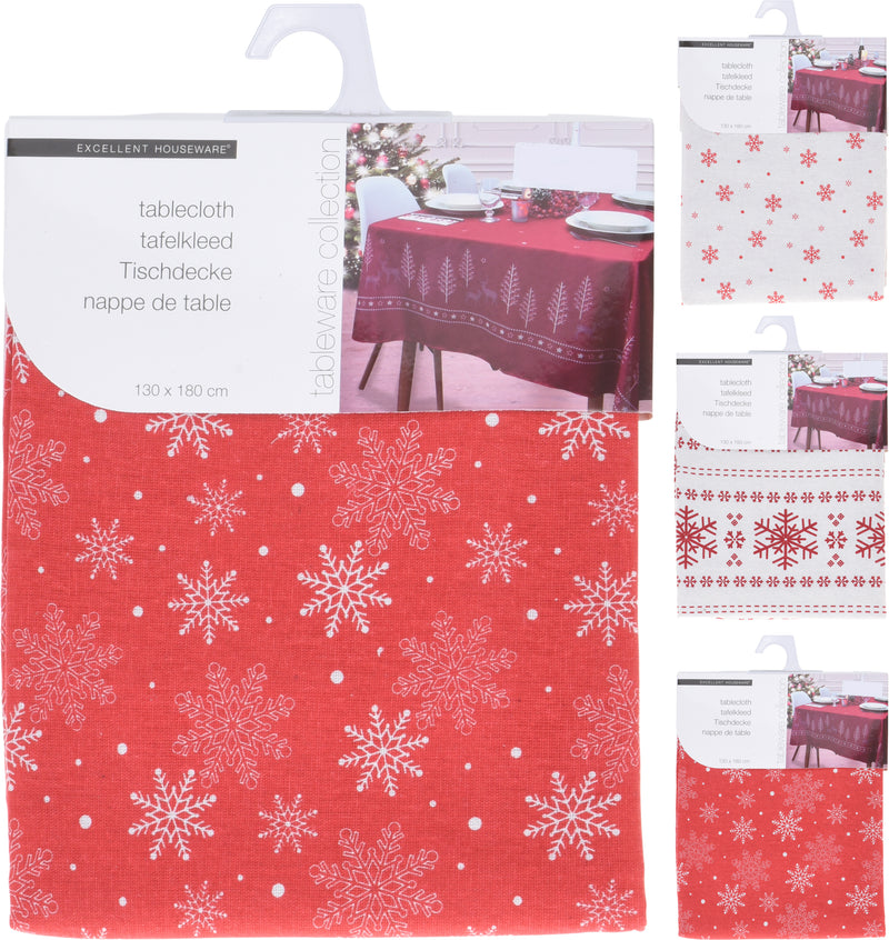 Christmas Red/White Snowflake Tablecloth - Assorted Designs