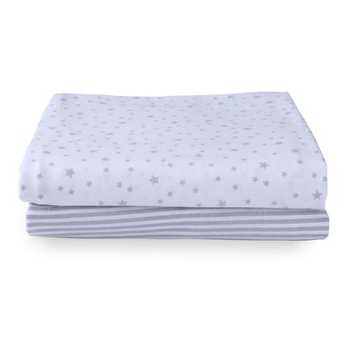 Clair de Lune Fitted Cot Sheets 2pk - Stars & Stripes Grey