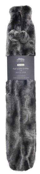 Long Hot Water Bottle with Faux Fur Cover - Grey