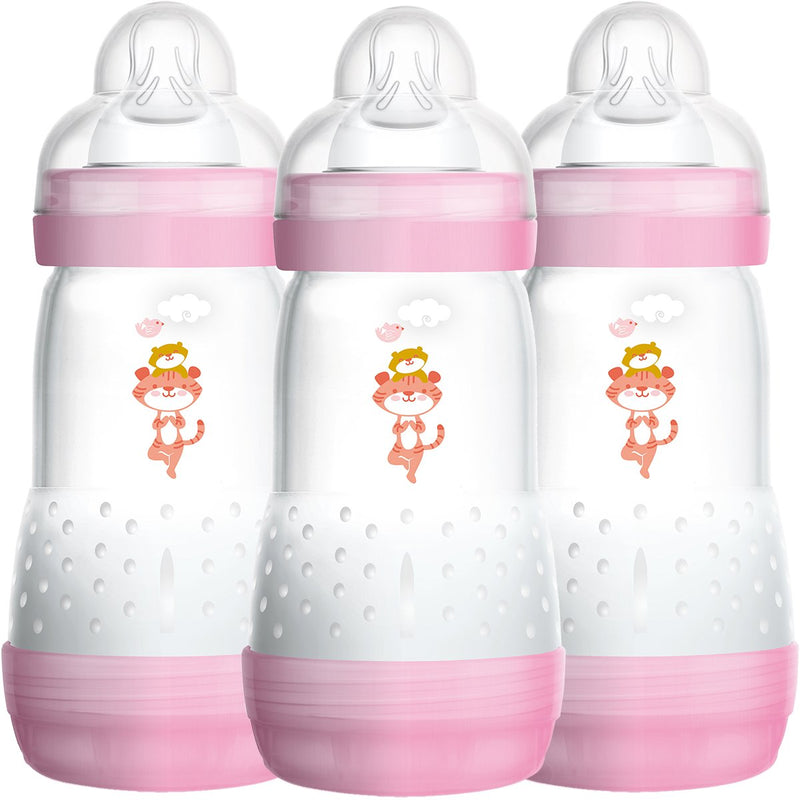 MAM Easy Start Anti-Colic Newborn Self Sterilising Bottle 260ml 3pk - Pink