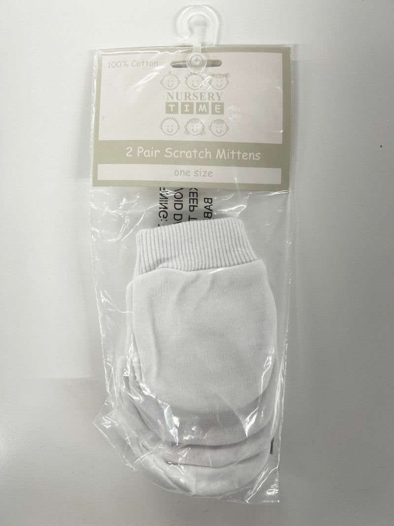 Nursery Time Scratch Mitts 2pk - White