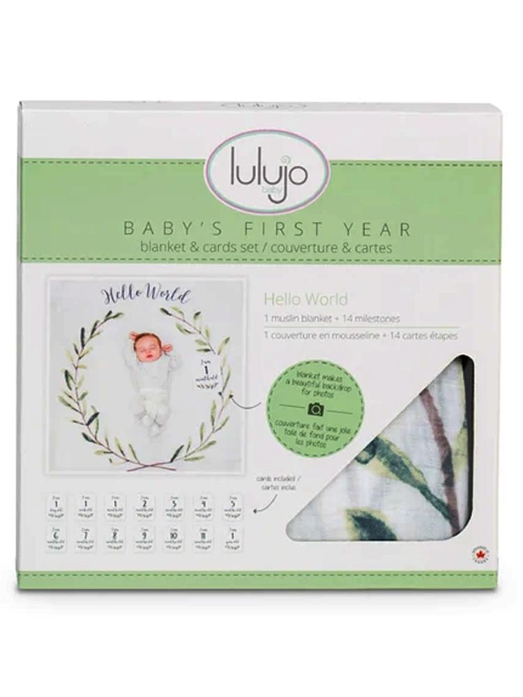 Lulujo Milestone Blanket & Cards - Hello World