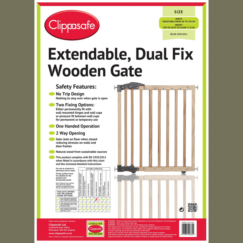 Clippasafe DualFix Safety Gate - Natural Wood