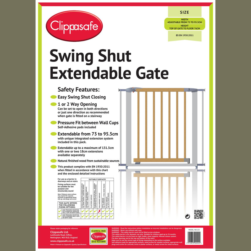 Clippasafe Swing Shut Safety Gate - Silver/Natural Wood