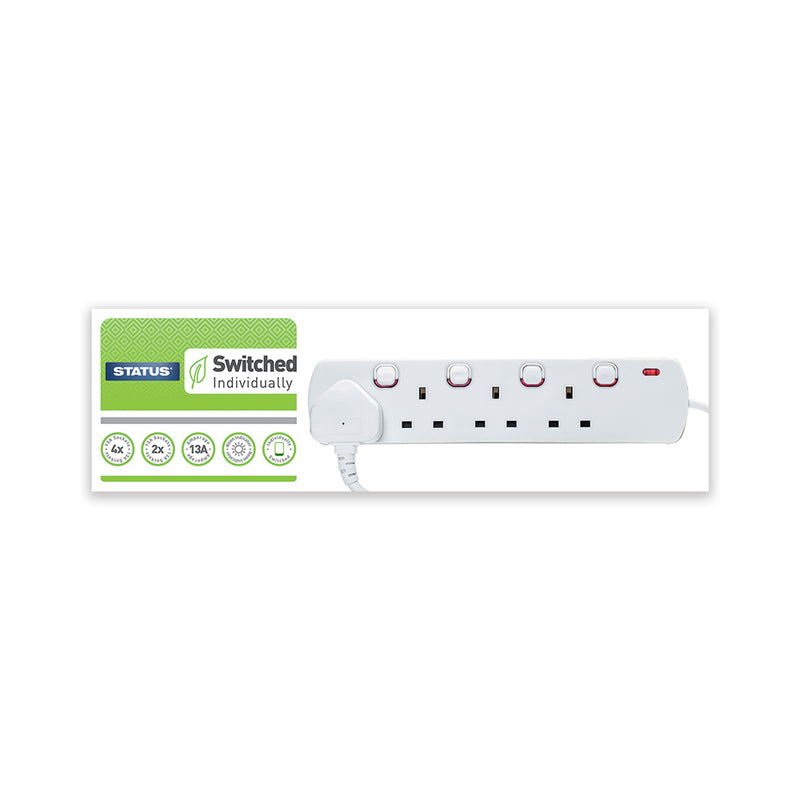 4 Way Individually Switched Extension Socket 2m