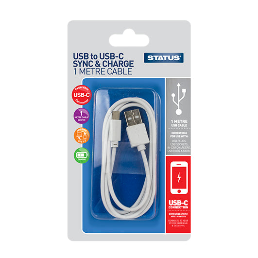 Phone Cable USB to USB-C Sync and Charge Cable - White