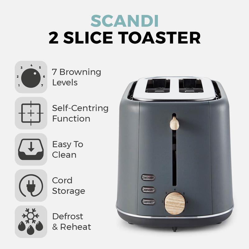 Scandi 2 Slice Toaster Grey & Wood
