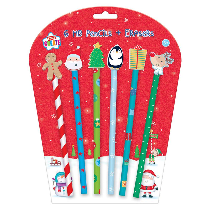 Novelty Christmas Pencils & Erasers 5pk