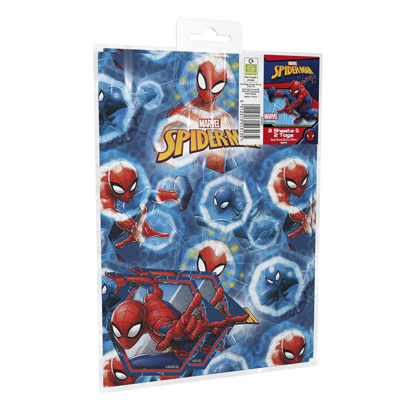 Gift Wrap Spiderman 2 Sheets & 2 Tags