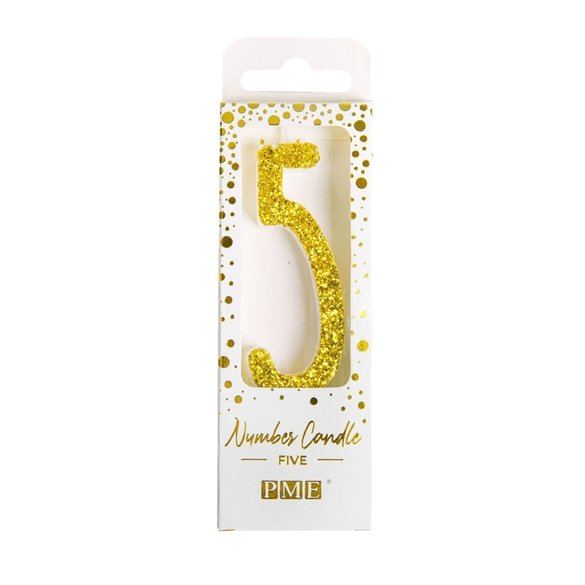 Cake Candle Number 5 - Gold Glitter