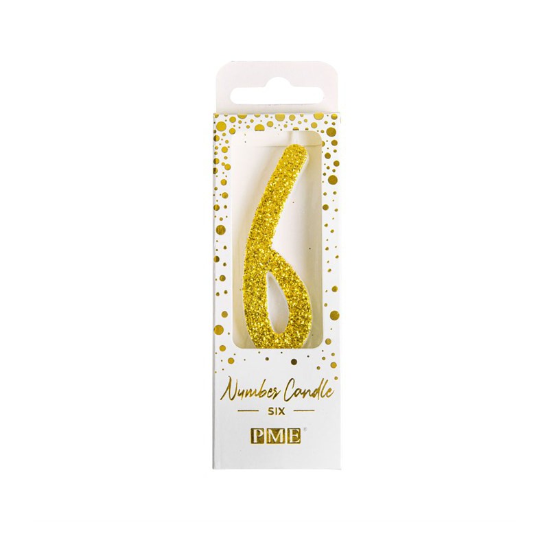 Cake Candle Number 6 - Gold Glitter