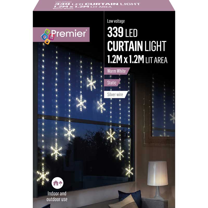 LED Snowflake Curtain Lights - Warm White